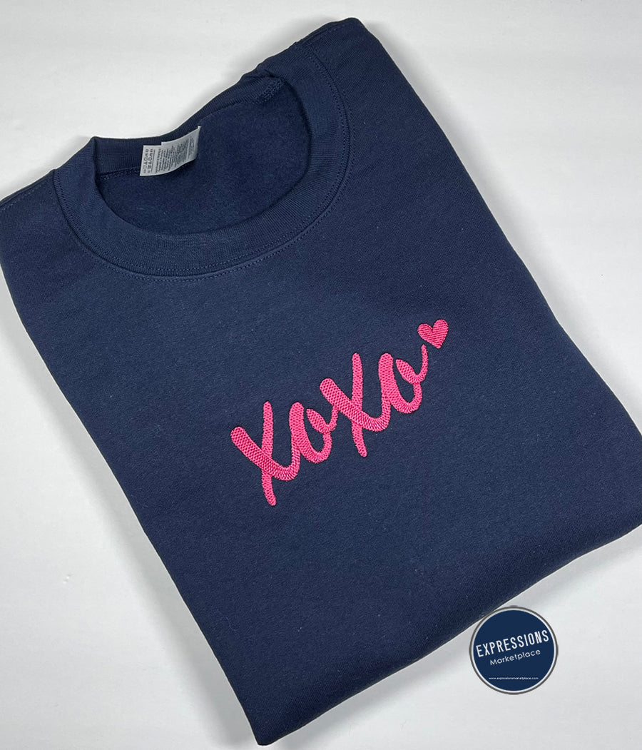 Valentine - XOXO - Heart - Crewneck Sweatshirt - Embroidery