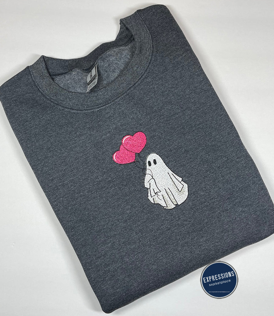 Valentine - Ghost - Heart - Balloons - Crewneck Sweatshirt - Embroidery